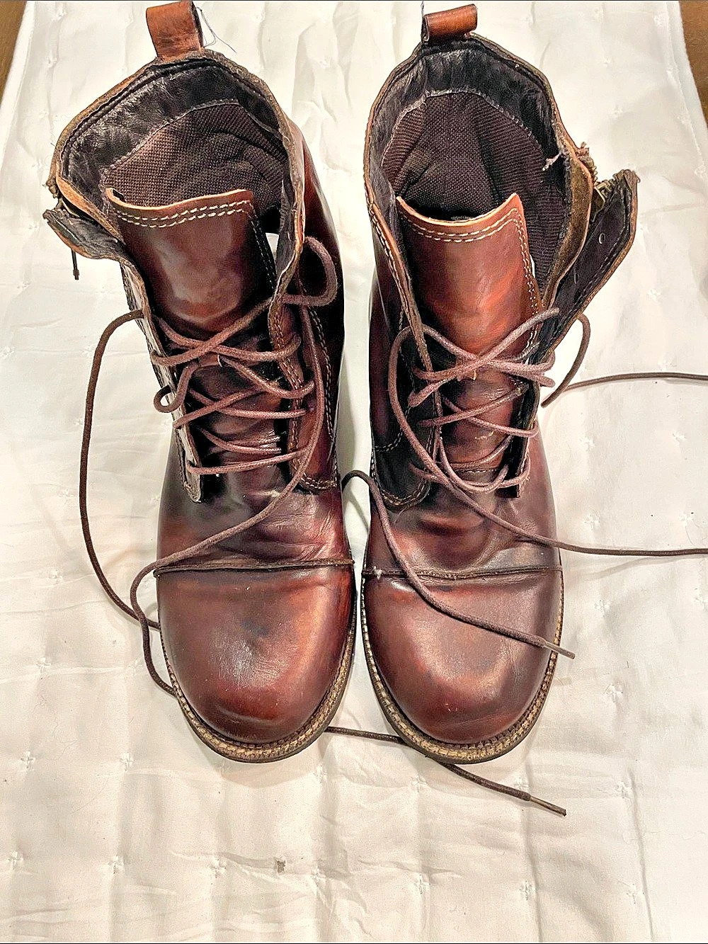 Men's Brown Leather-Look Lace-Up Boots